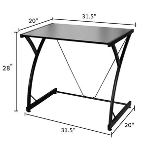 Glass Top Computer Desk Laptop Writing Study Home Z-Shaped Metal Frame