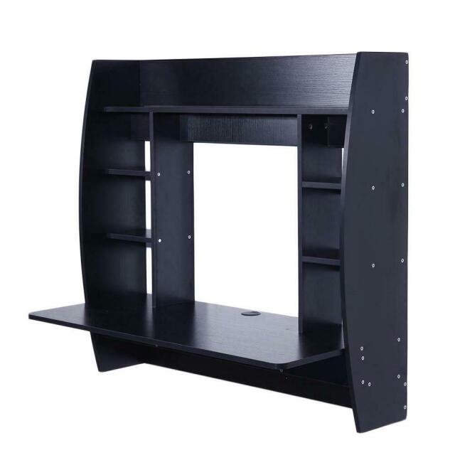 Black Wall Mount Computer Laptop Table Bookshelf Storage Desk