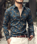 Men Dark Floral Printing Long Sleeve Elegant Shirts