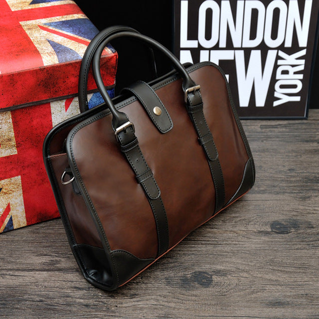Men PU Leather Vintage Travel Business Briefcase Bag