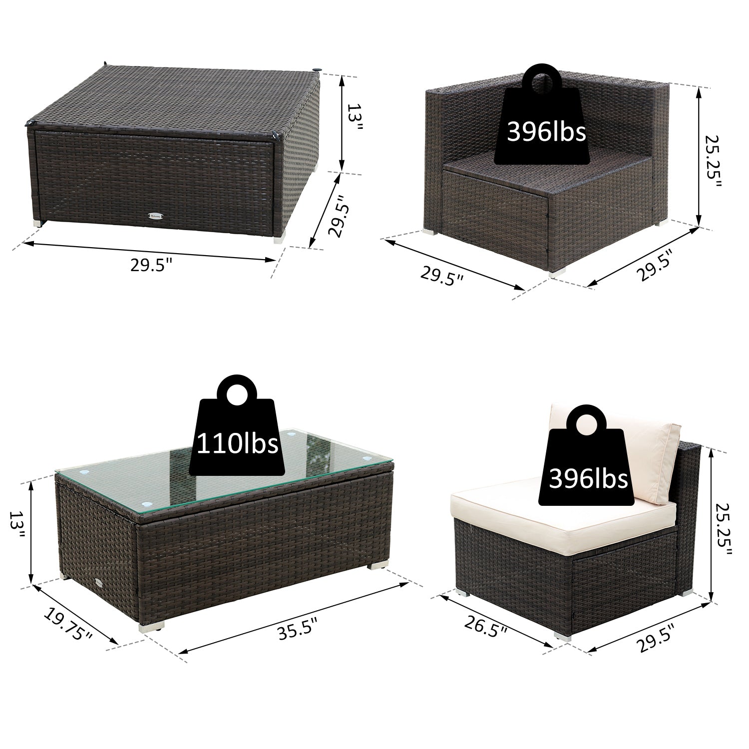 Luxury All Hand Woven Wicker 5PCs Outdoor Patio Cushioned Furniture