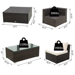 Luxury All Hand Woven Wicker 5PCs Outdoor Patio Cushioned Furniture
