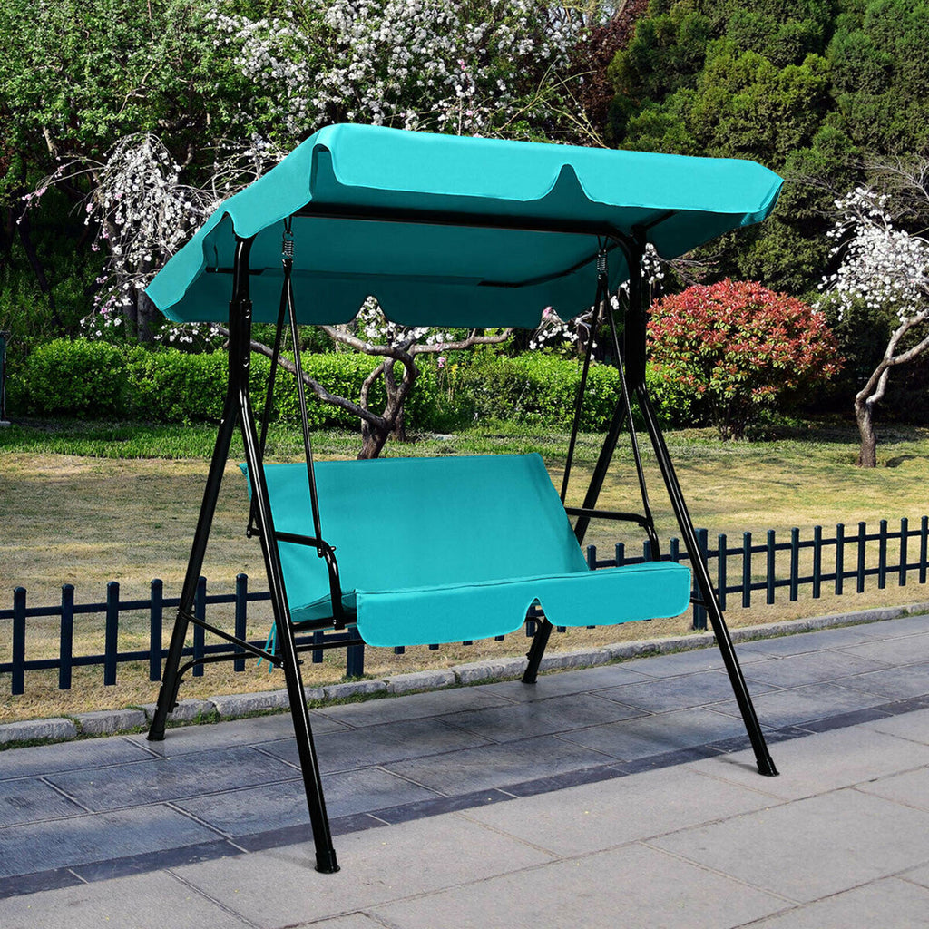Outdoor Swing Canopy Patio Swing Chair 2-Person Canopy Hammock, Blue