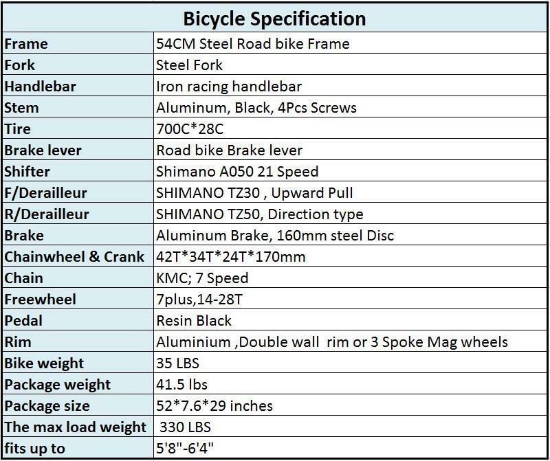 Road Bike 21 Speed Bicycle 700C Mens Bikes 54cm Daul Disc Brakes XL