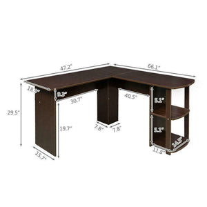 Executive Wooden L-Shaped Computer Desk Home Office Laptop PC Table Bookshelves Black