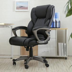 Black PU Leather High Back Office Chair Executive Task Ergonomic Computer Desk