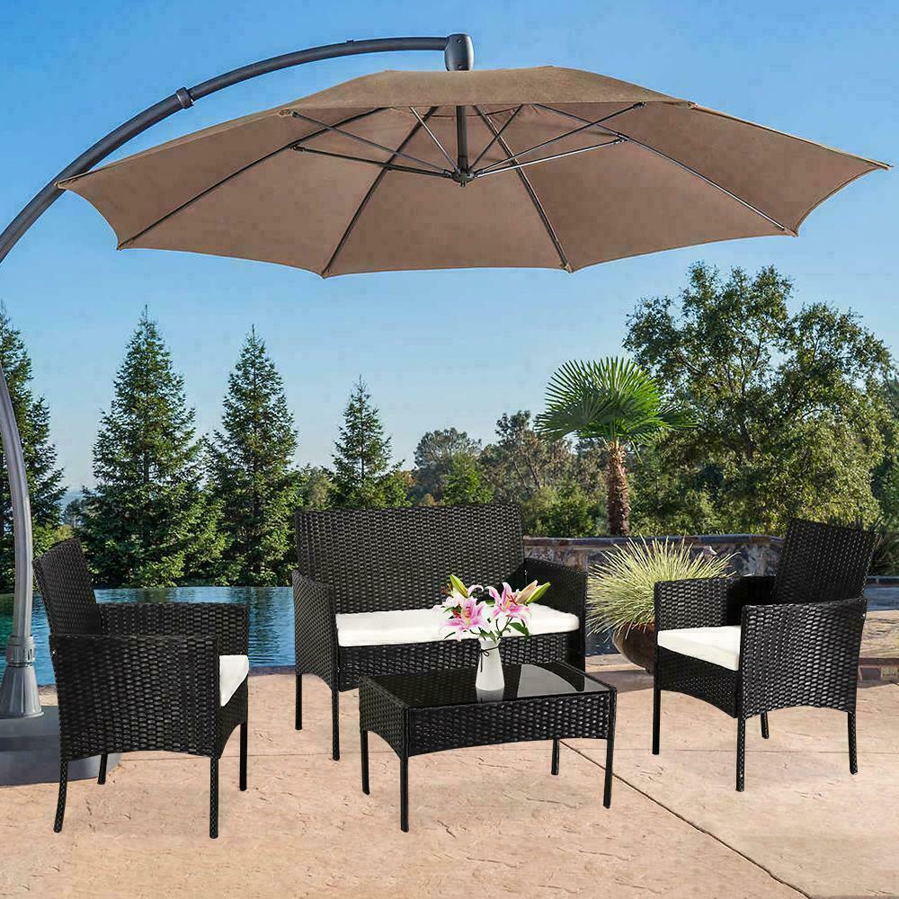 Home Garden Beach Outdoor Rattan Patio Wicker Furniture Set Garden Table Sofa Chair w/Cushion