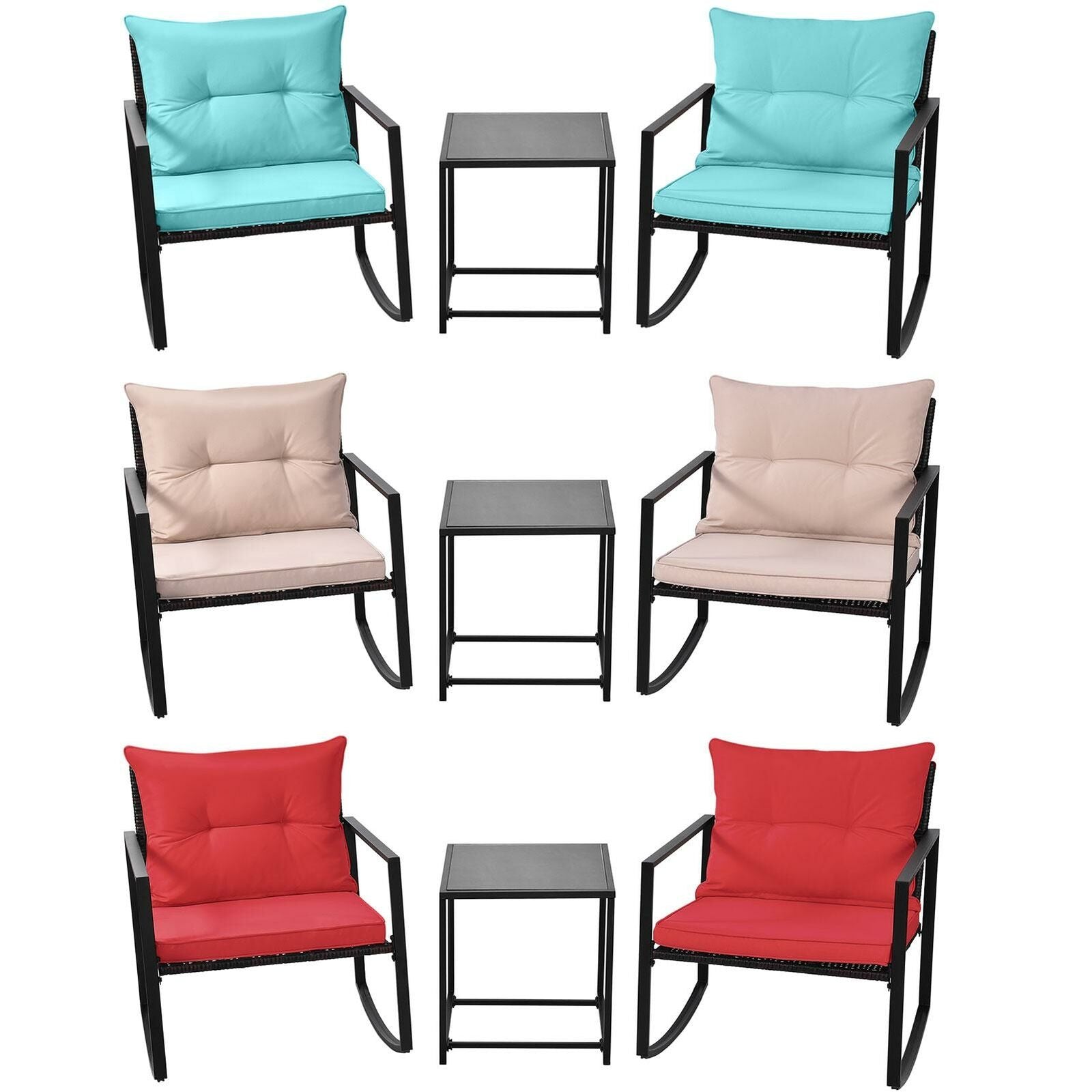 Cushion Patio Furniture Set Outdoor Wicker Sofas Rattan Chair Table Flat Chair Set 3pcs