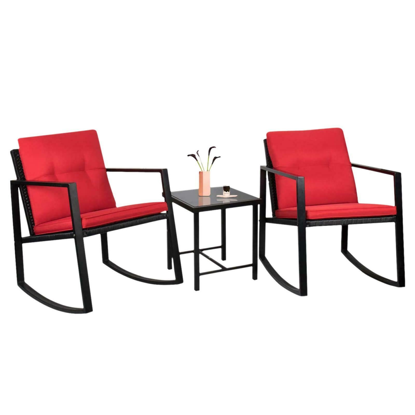 Cushion Patio Furniture Set Outdoor Wicker Sofas Rattan Chair Table Flat Chair Set 3pcs