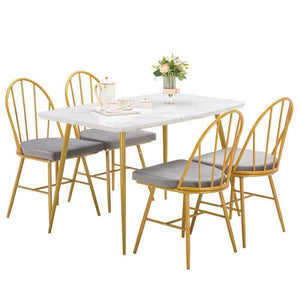 5 Piece Marble Dining Table Set 4 Chairs Kitchen Dining Room