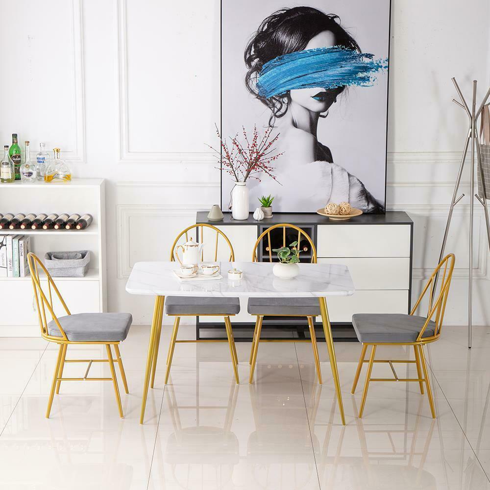5 Piece Marble Dining Table Set 4 Chairs Kitchen Dining Room