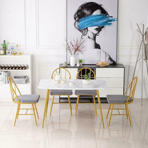 5 Piece Marble Dining Table Set 4 Chairs Kitchen Dining Room