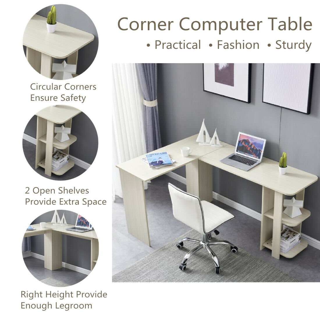 Corner Computer Desk L-Shaped PC Laptop Table Home Office Writing Gaming Table