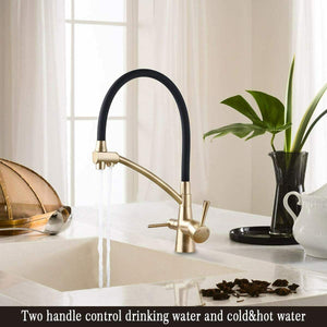 Brushed Gold Kitchen Sink Faucet Pull Out 3 in 1 High Arc Water Filter Purifier