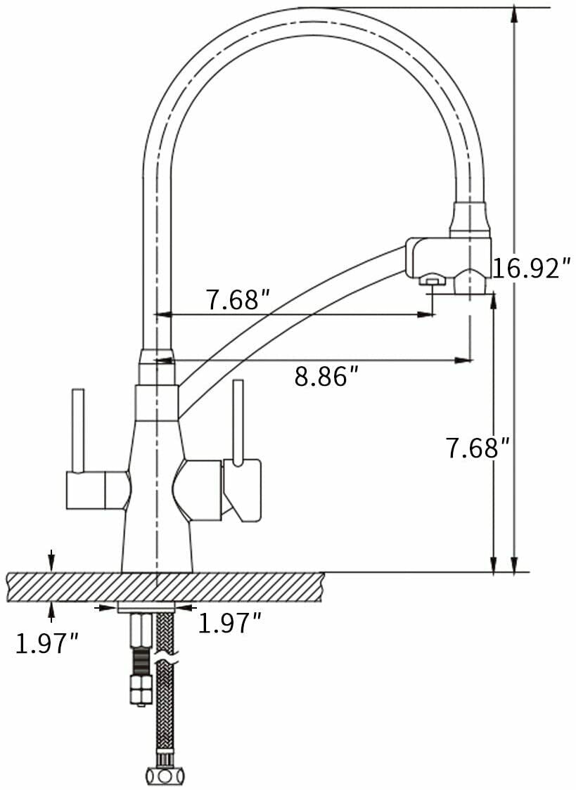 Brushed Gold Kitchen Sink Faucet Pull Out 3 in 1 High Arc Water Filter Purifier