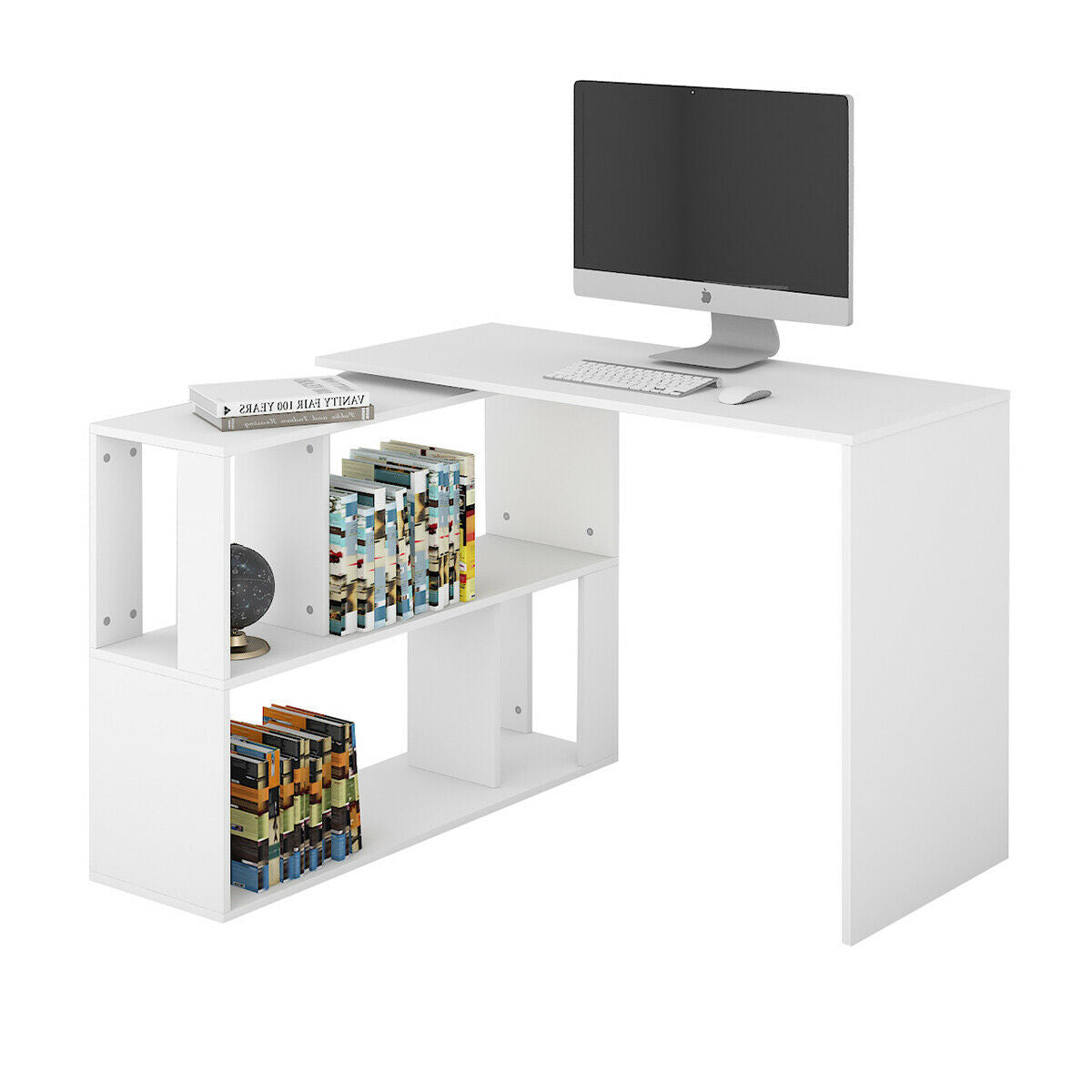 360°Rotating Corner Desk L-Shaped Computer Table Home Office Combo Storage Shelf