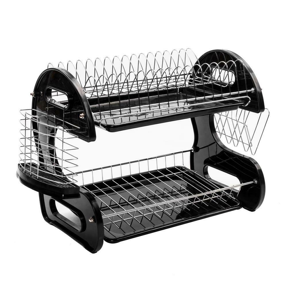 2-Tier Dish Drying Rack Stainless Steel Drainer Kitchen Storage Space Saver