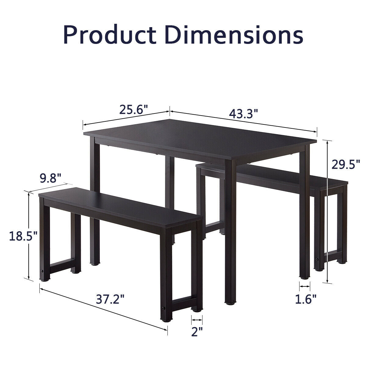 3 Piece Dining Table Set With 2 Benches Wooden Kitchen Dining Room Furniture