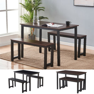 3 Piece Dining Table Set With 2 Benches Wooden Kitchen Dining Room Furniture