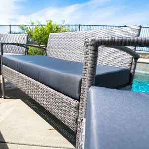 Luxury Patio Outdoor 4Pcs Rattan Sofa Garden Conversation Set, Gray