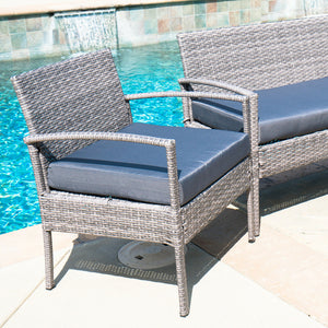 Luxury Patio Outdoor 4Pcs Rattan Sofa Garden Conversation Set, Gray