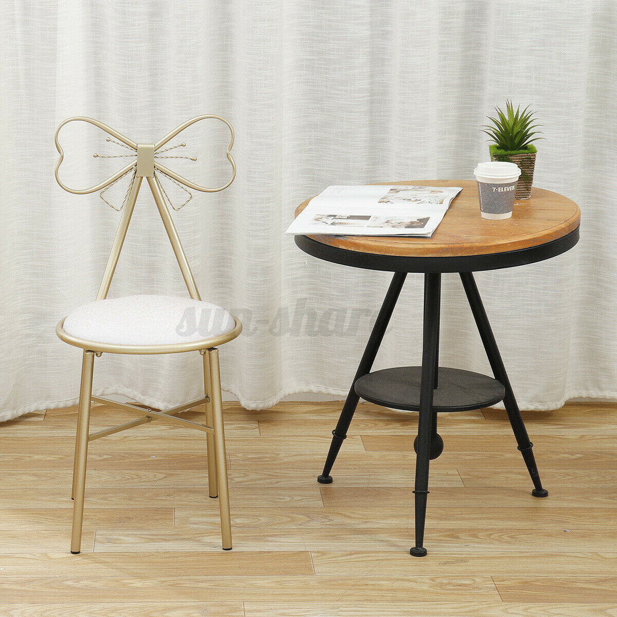 White Dressing Table Stool PU Leather Bow Chair Bedroom Makeup Vanity Chair Seat