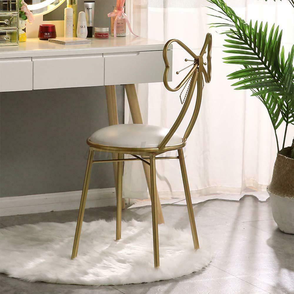 White Dressing Table Stool PU Leather Bow Chair Bedroom Makeup Vanity Chair Seat