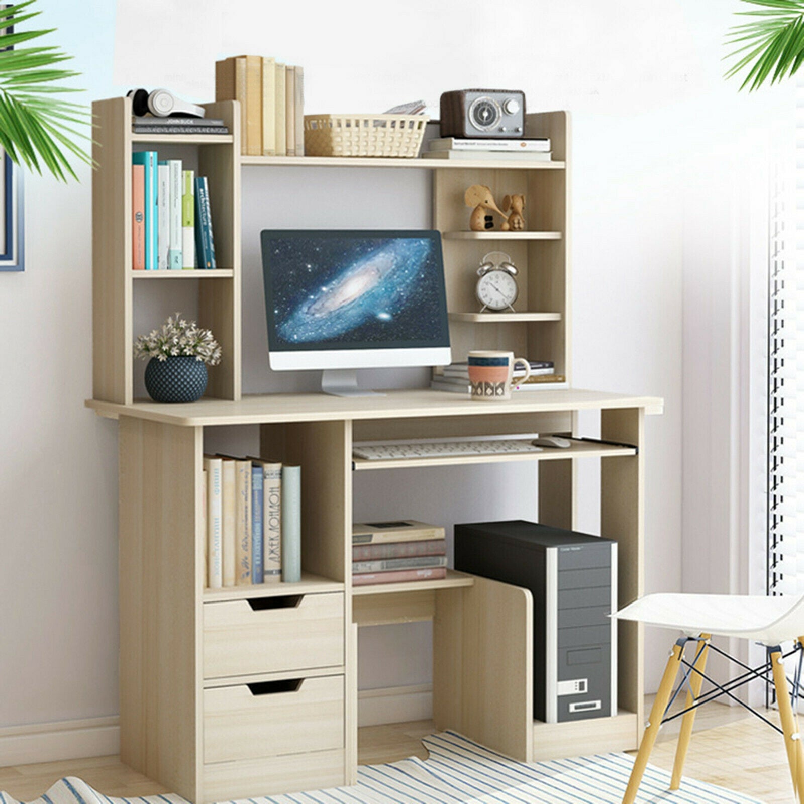 Home Office Computer Desk Desk PC Laptop Study Workstation Table W/Bookshelf