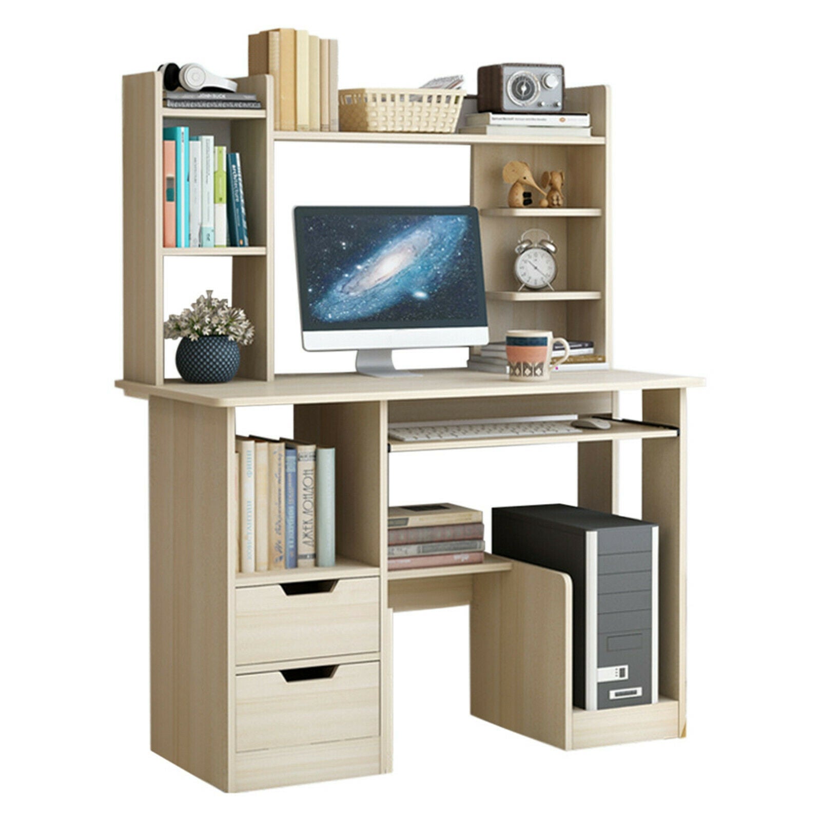 Home Office Computer Desk Desk PC Laptop Study Workstation Table W/Bookshelf