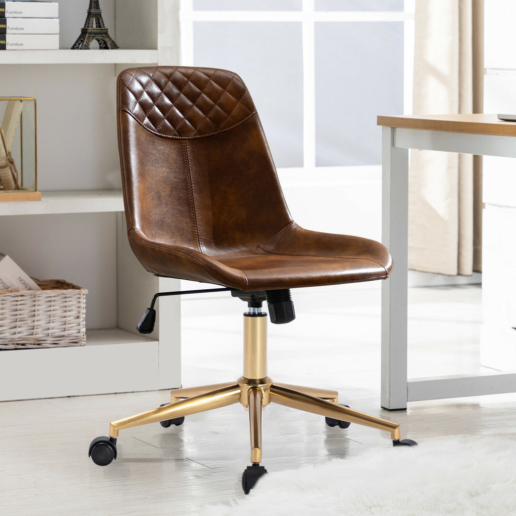 Adjustable Leather Swivel Office Chair with Gold Base