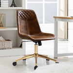 Adjustable Leather Swivel Office Chair with Gold Base