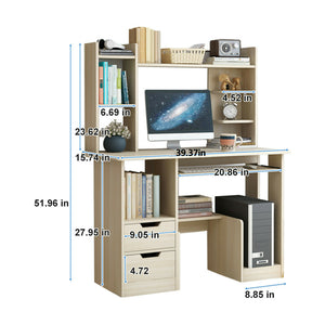 Home Office Computer Desk Desk PC Laptop Study Workstation Table W/Bookshelf