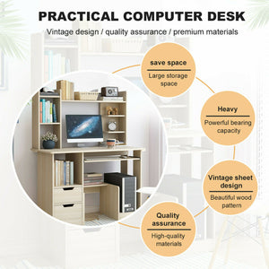 Home Office Computer Desk Desk PC Laptop Study Workstation Table W/Bookshelf