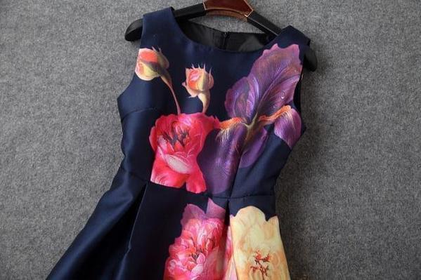 Sleeveless Floral Print A Line Dress