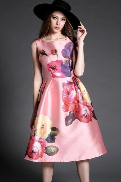 Sleeveless Floral Print A Line Dress
