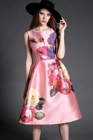Sleeveless Floral Print A Line Dress