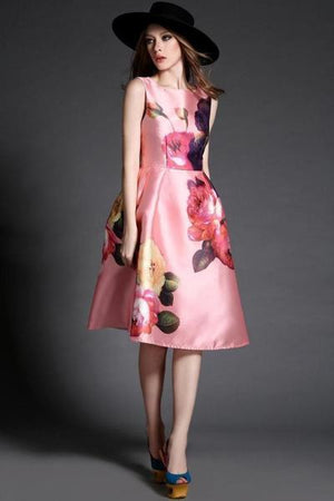 Sleeveless Floral Print A Line Dress
