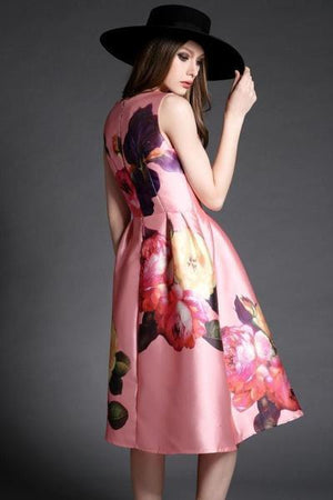 Sleeveless Floral Print A Line Dress