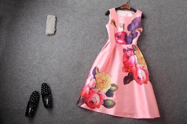 Sleeveless Floral Print A Line Dress