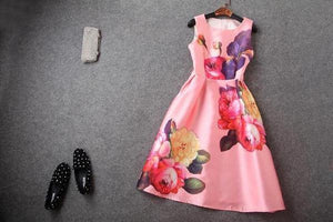 Sleeveless Floral Print A Line Dress