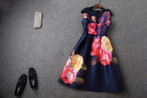 Sleeveless Floral Print A Line Dress