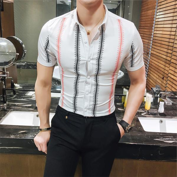 Vertical Stripe Men Masculine Slim Fit Shirt
